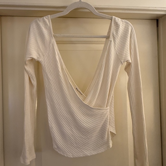 Reformation Cream Ribbed Wrap Top - Picture 4 of 4
